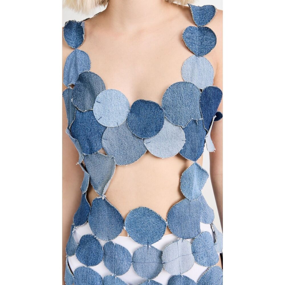 NWT A.W.A.K.E. MODE Upcycled Denim Multi Circle Dress FR 38 / US 4 $1415 - Picture 5 of 13